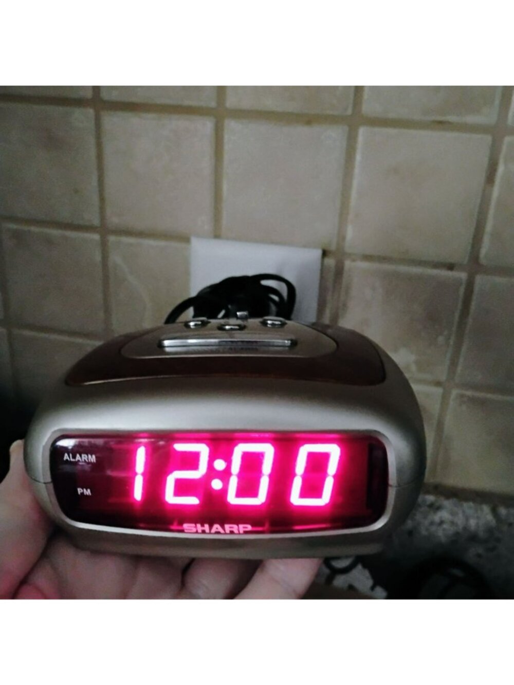 Sharp Digital Alarm Clock Model SPC3735 With Woodgrain Accent & Red LED Display - Picture 4 of 10